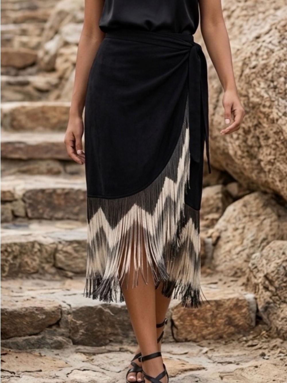 Wanted Black and White Wrap Maxi Skirt